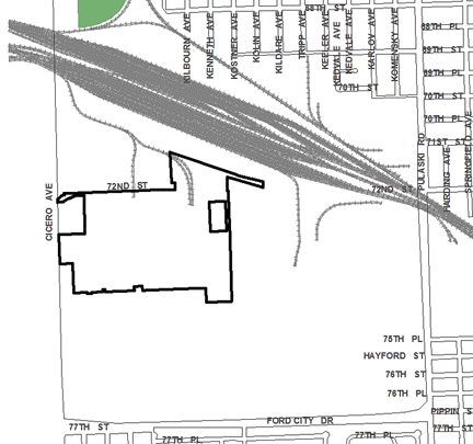 72nd/Cicero TIF district, terminated in 2012, was roughly bounded on the north by 71st Street, 75th Street on the south, Kostner Avenue on the east, and Cicero Avenue on the west.